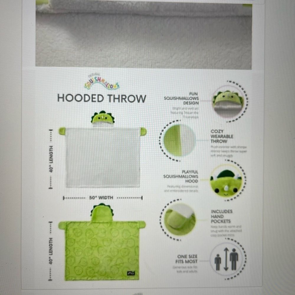 Squishmallows Dinosaur Hooded Throw Blanket - Picture 5 of 6